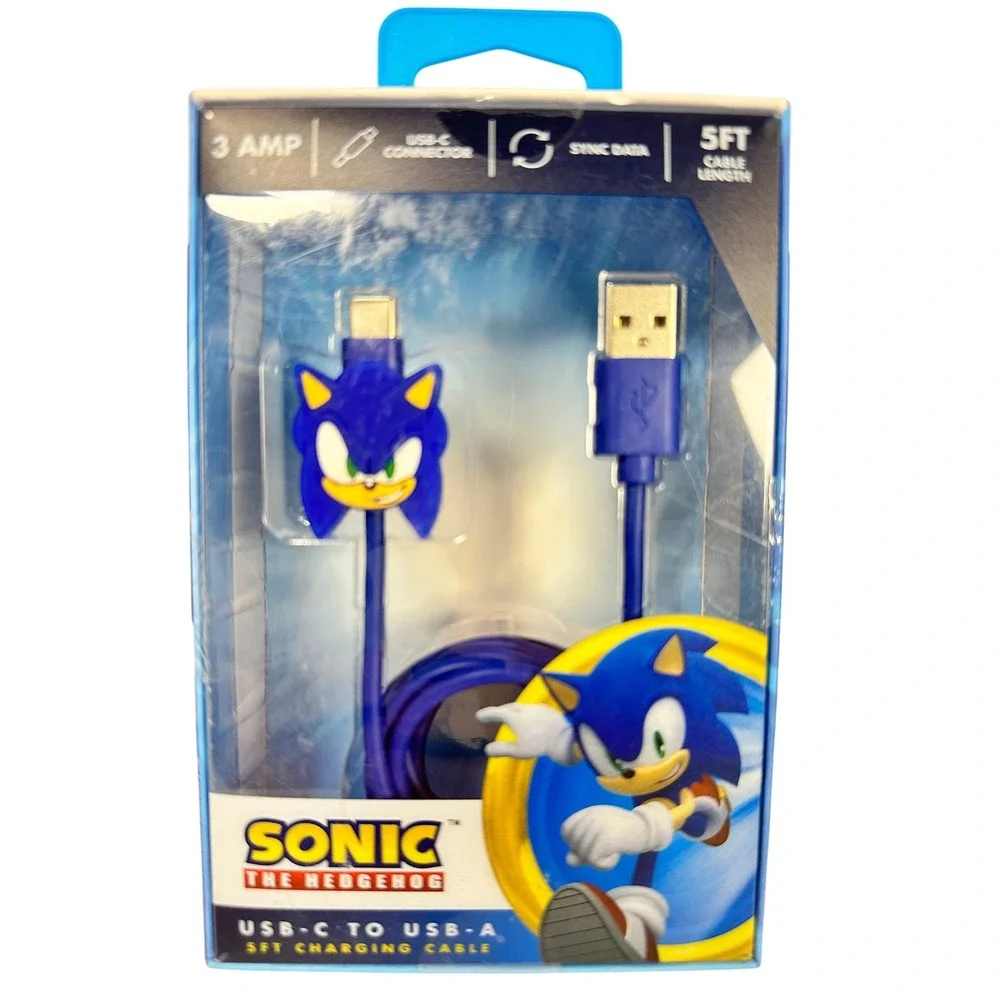 Sonic the Hedgehog USB-C to USB-A Charging Cable 5ft 3A SEGA NWT